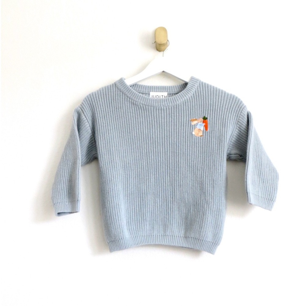NEW! Judith March Knit Sweater Embroidered Rabbit Gray SZ 4T